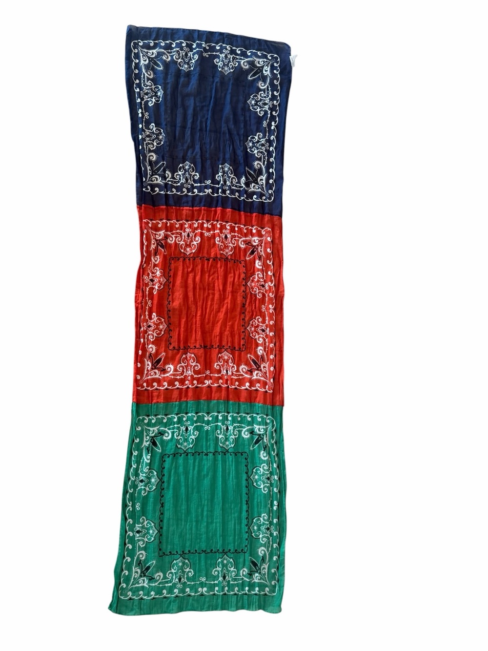 Destin Patchwork Bandana Scarf in Green, Red & Navy made in Italy - Picture 2 of 10